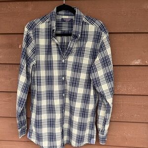 Roundtree & Yorke Trim Fit Blue and Green Plaid Casual Button-Down Shirt size M